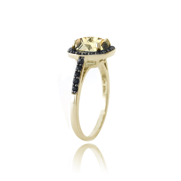 Gold Tone over Sterling Silver 2.ct Citrine & Black Spinel Cushion Cut Ring