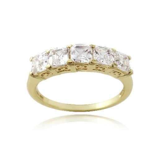 1K Gold over Sterling Silver Asscher Cut CZ Semi Eternity Band Ring