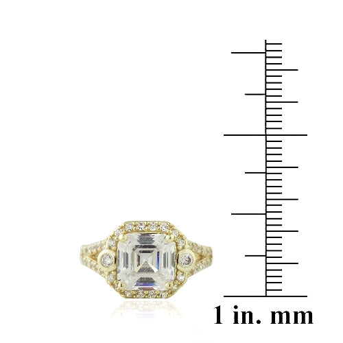 1K Gold over Sterling Silver 3ct Asscher Cut CZ Diamond-Shape Split Shank Ring-3