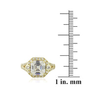 1K Gold over Sterling Silver 3ct Asscher Cut CZ Diamond-Shape Split Shank Ring