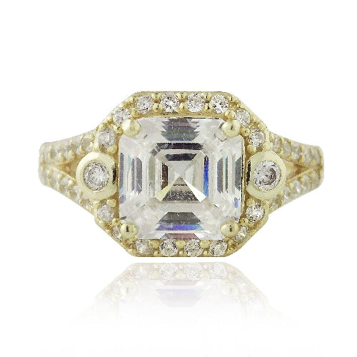 1K Gold over Sterling Silver 3ct Asscher Cut CZ Diamond-Shape Split Shank Ring-4