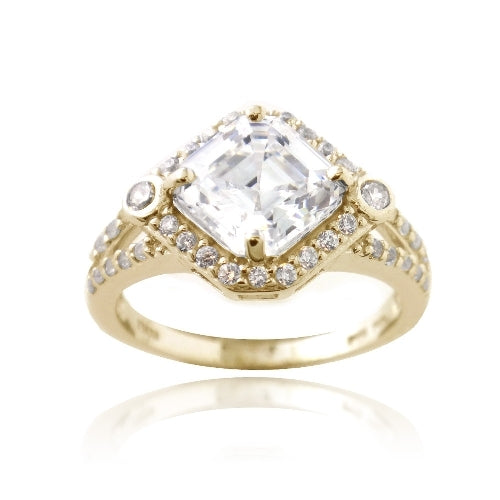 1K Gold over Sterling Silver 3ct Asscher Cut CZ Geometric Split Shank Ring