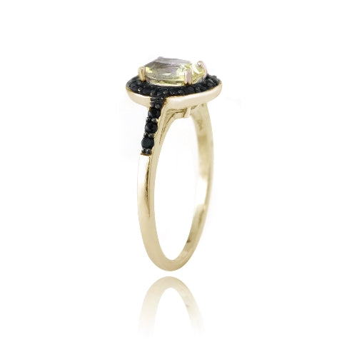 1K Gold over Sterling Silver 1.3ct Citrine & Black Spinel Oval Ring-2