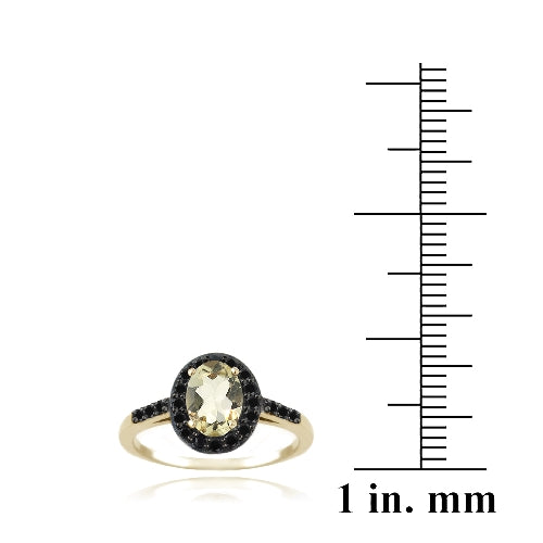 1K Gold over Sterling Silver 1.3ct Citrine & Black Spinel Oval Ring-3