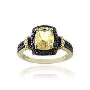 1K Gold over Sterling Silver 1.ct Citrine & Black Diamond Accent Rectangle Ring
