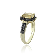 1K Gold over Sterling Silver 1.ct Citrine & Black Diamond Accent Rectangle Ring