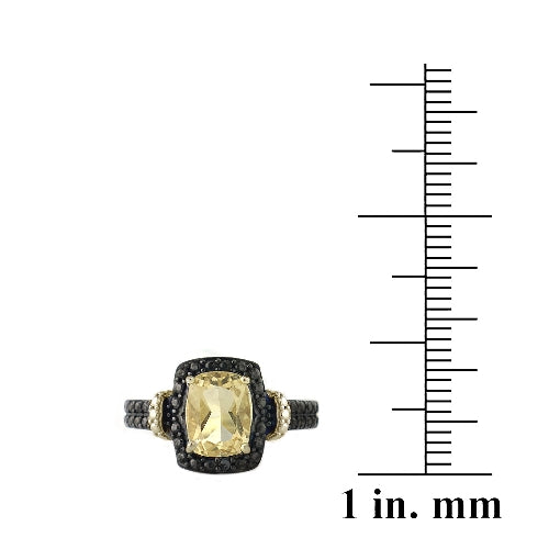 1K Gold over Sterling Silver 1.ct Citrine & Black Diamond Accent Rectangle Ring-3