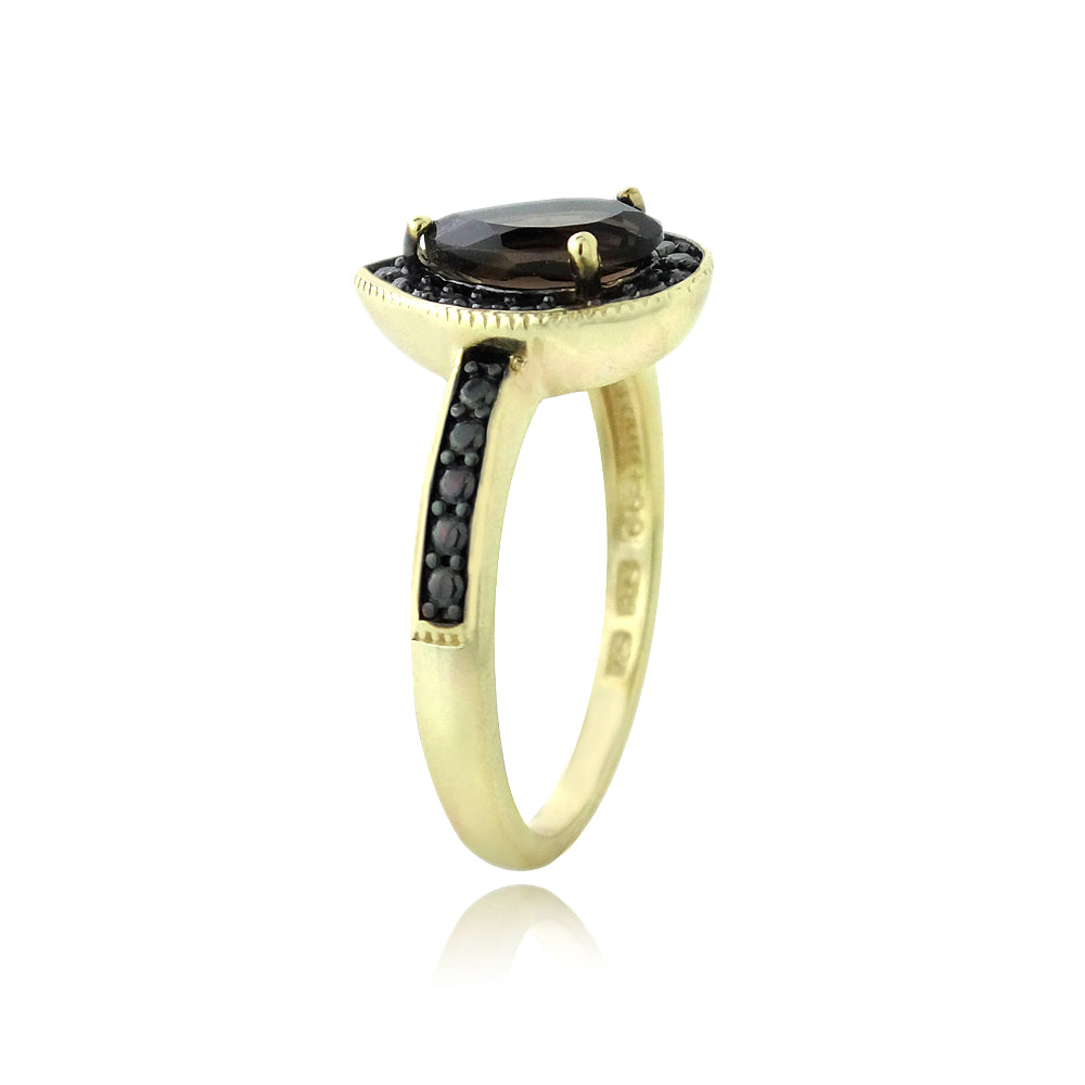 1K Gold over Sterling Silver 1 ct Smoky Topaz & Black Diamond Accent Teardrop Ring-2