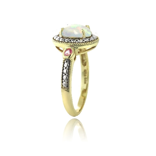 Gold Tone over Silver Diamond Accent Created White Opal & Pink Sapphire Oval Ring-2