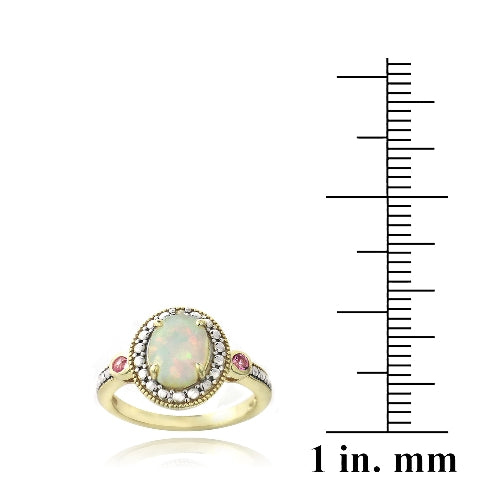 Gold Tone over Silver Diamond Accent Created White Opal & Pink Sapphire Oval Ring-3
