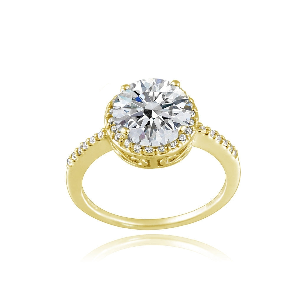 Gold Tone over Sterling Silver 0 Facets Cubic Zirconia Halo Ring (3cttw)