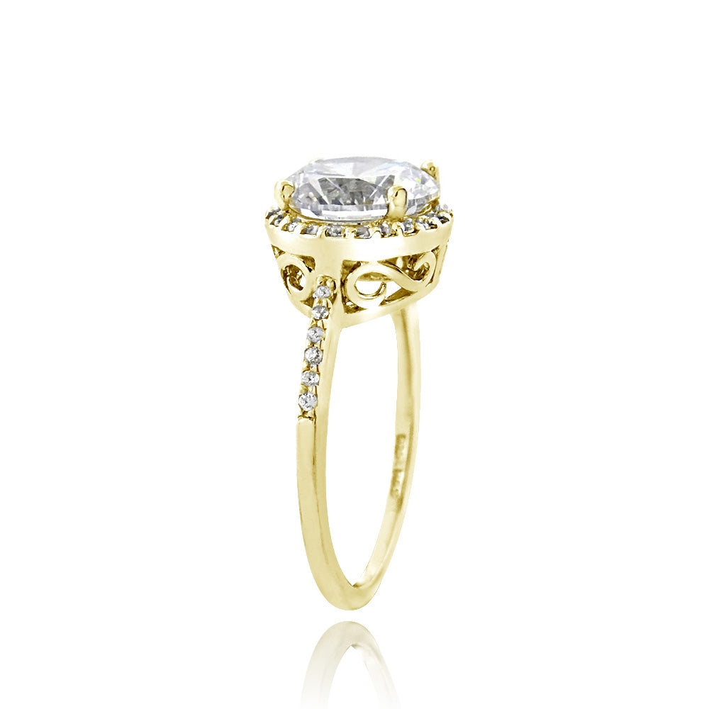 Gold Tone over Sterling Silver 0 Facets Cubic Zirconia Halo Ring (3cttw)-2