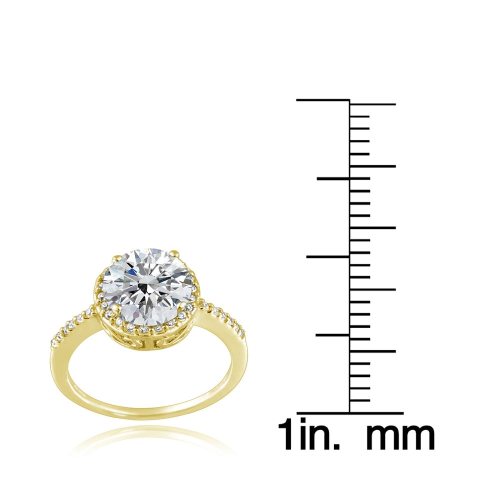 Gold Tone over Sterling Silver 0 Facets Cubic Zirconia Halo Ring (3cttw)-3