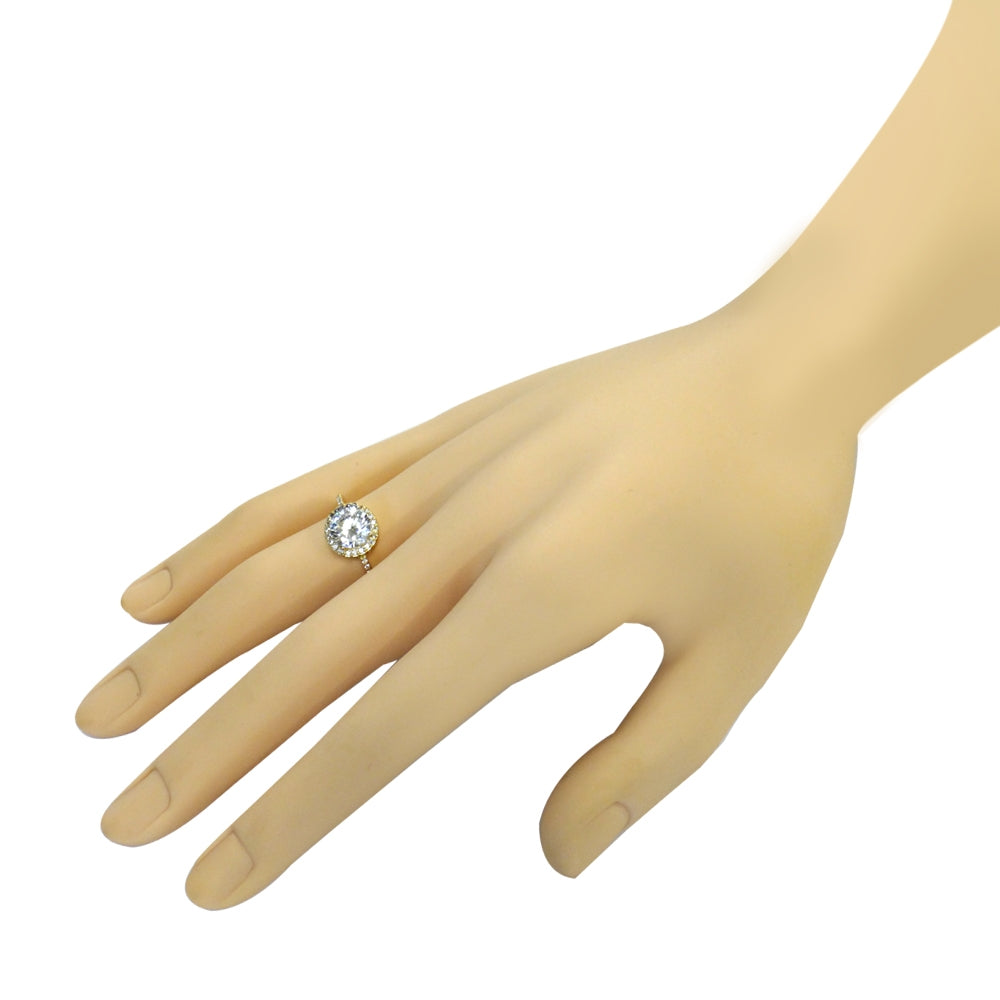 Gold Tone over Sterling Silver 0 Facets Cubic Zirconia Halo Ring (3cttw)-4