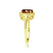 Yellow Gold Flashed Silver Created Citrine and Cubic Zirconia Round Halo Ring,
