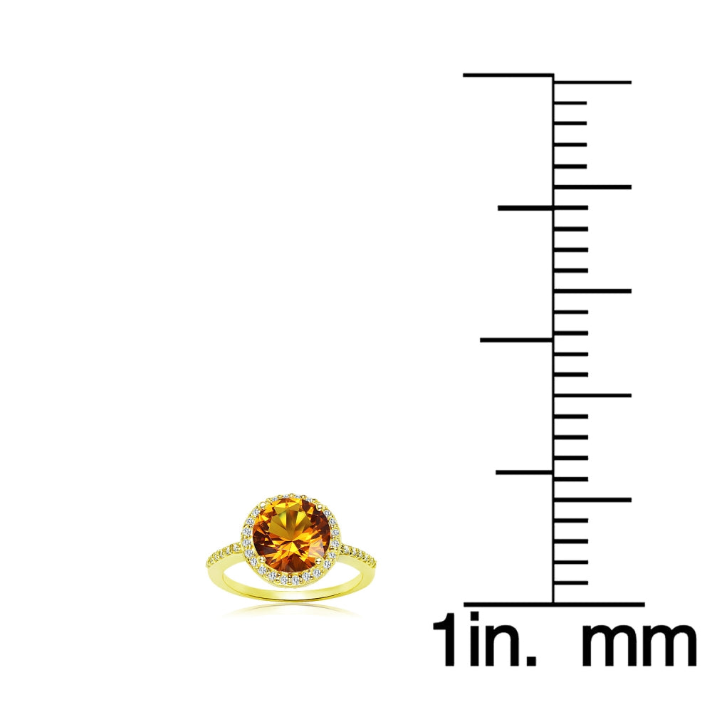 Yellow Gold Flashed Silver Created Citrine and Cubic Zirconia Round Halo Ring,-4