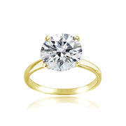 Gold Tone over Sterling Silver 0 Facets Cubic Zirconia Solitaire Ring (3 cttw)