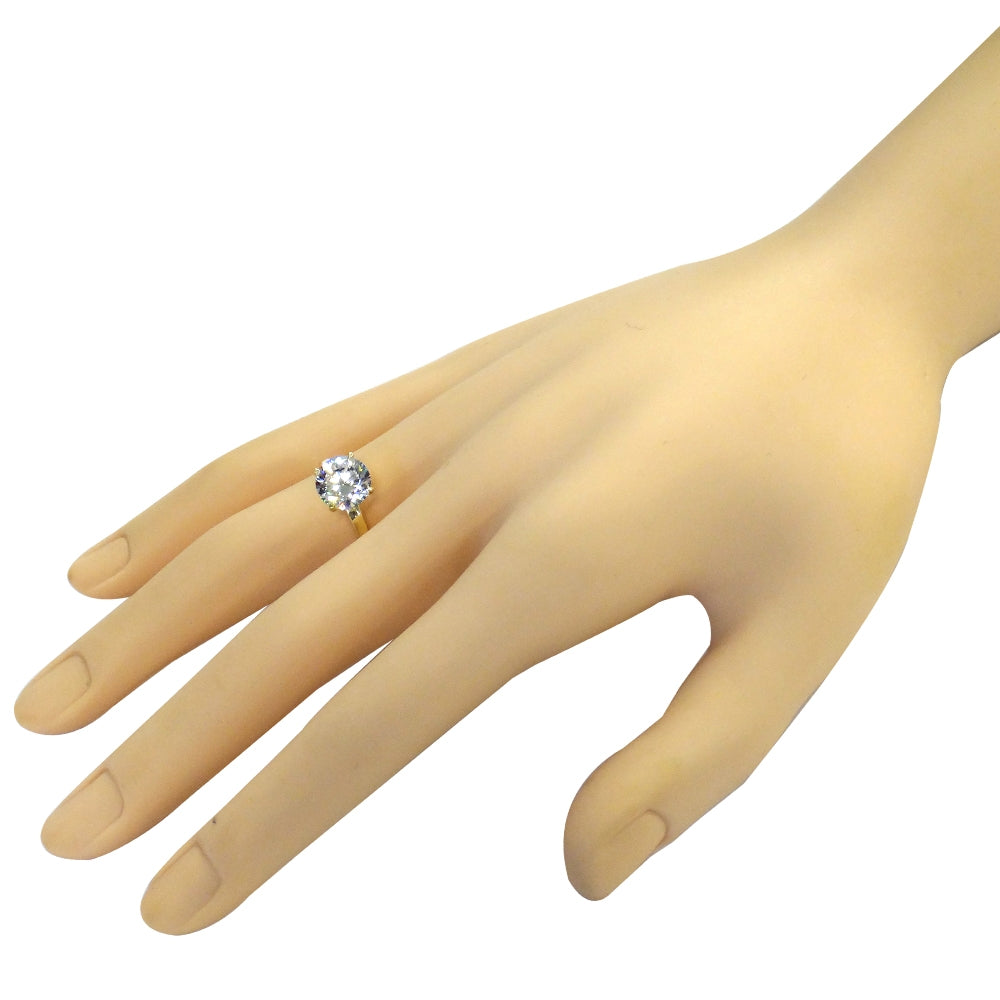 Gold Tone over Sterling Silver 0 Facets Cubic Zirconia Solitaire Ring (3 cttw)-4