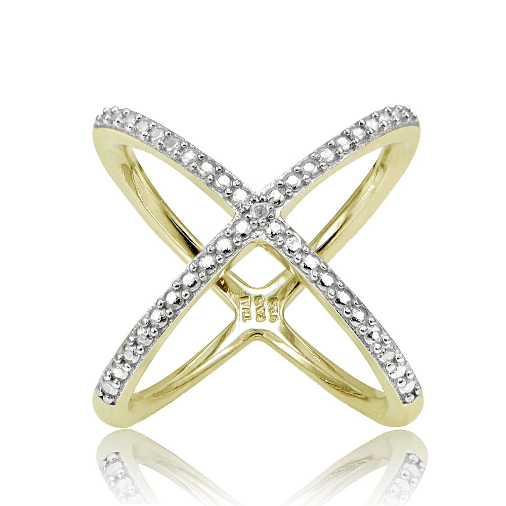 Gold Tone over Sterling Silver Diamond Accent Criss-Cross X Ring