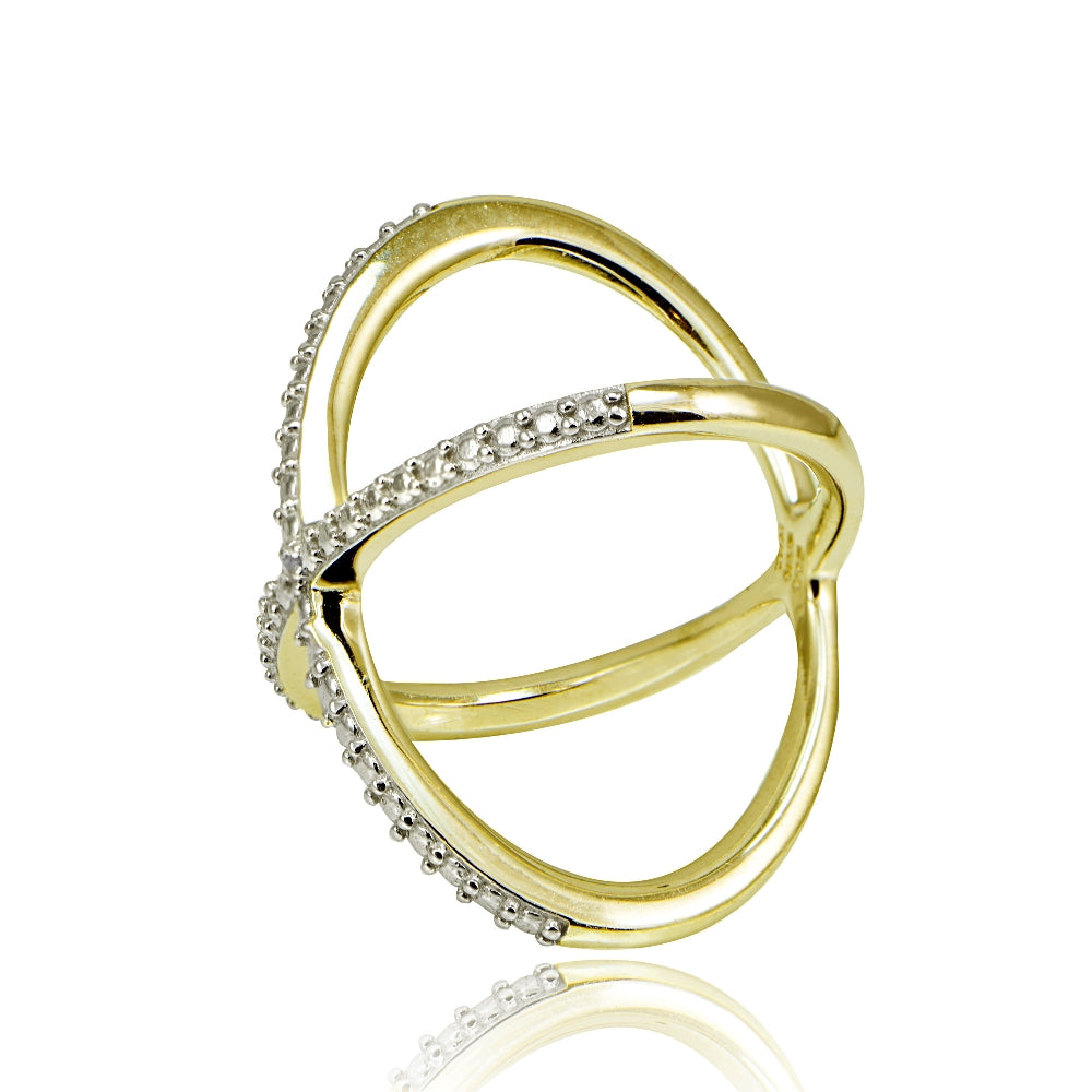 Gold Tone over Sterling Silver Diamond Accent Criss-Cross X Ring-2