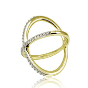 Gold Tone over Sterling Silver Diamond Accent Criss-Cross X Ring