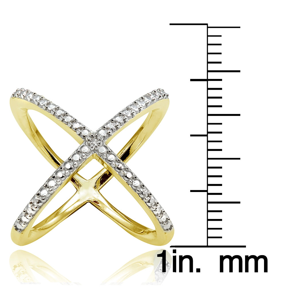 Gold Tone over Sterling Silver Diamond Accent Criss-Cross X Ring-3
