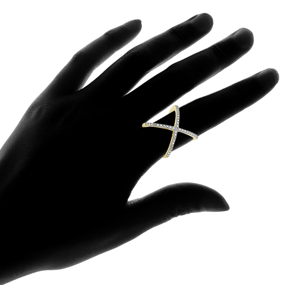 Gold Tone over Sterling Silver Diamond Accent Criss-Cross X Ring-4