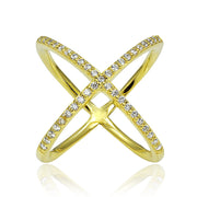 Gold Tone over Sterling Silver Cubic Zirconia Criss-Cross X Ring