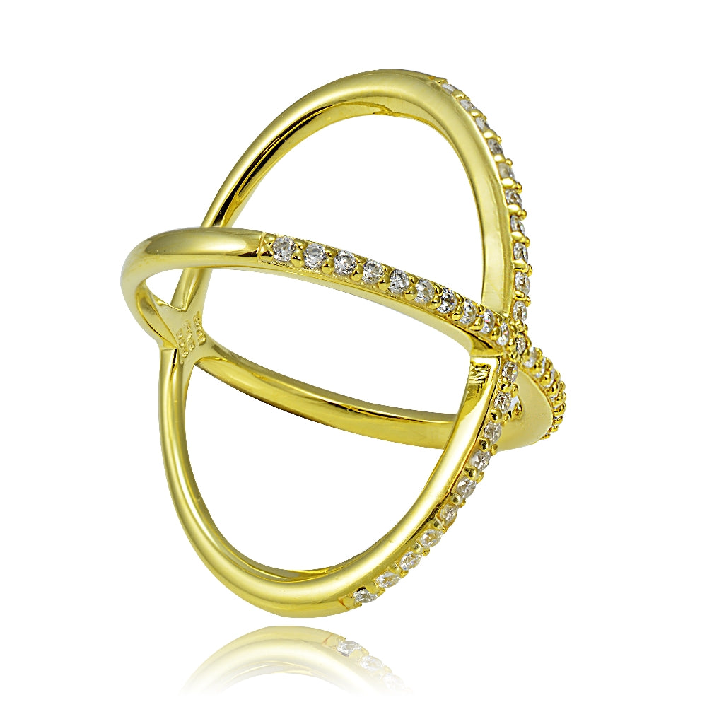 Gold Tone over Sterling Silver Cubic Zirconia Criss-Cross X Ring-2