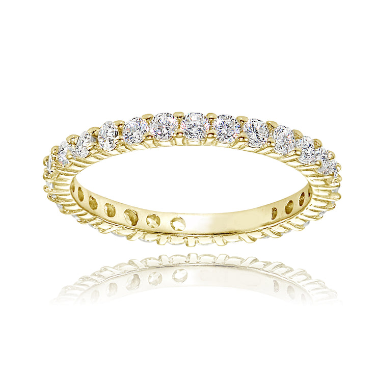 1K Gold over Silver Cubic Zirconia 2mm Round-cut Eternity Band Ring