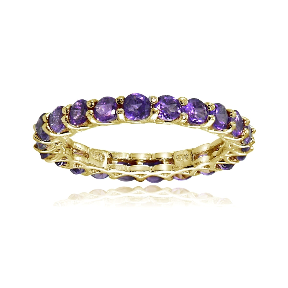 Yellow Gold Flashed Sterling Silver African Amethyst 3mm Round-cut Eternity Band Ring