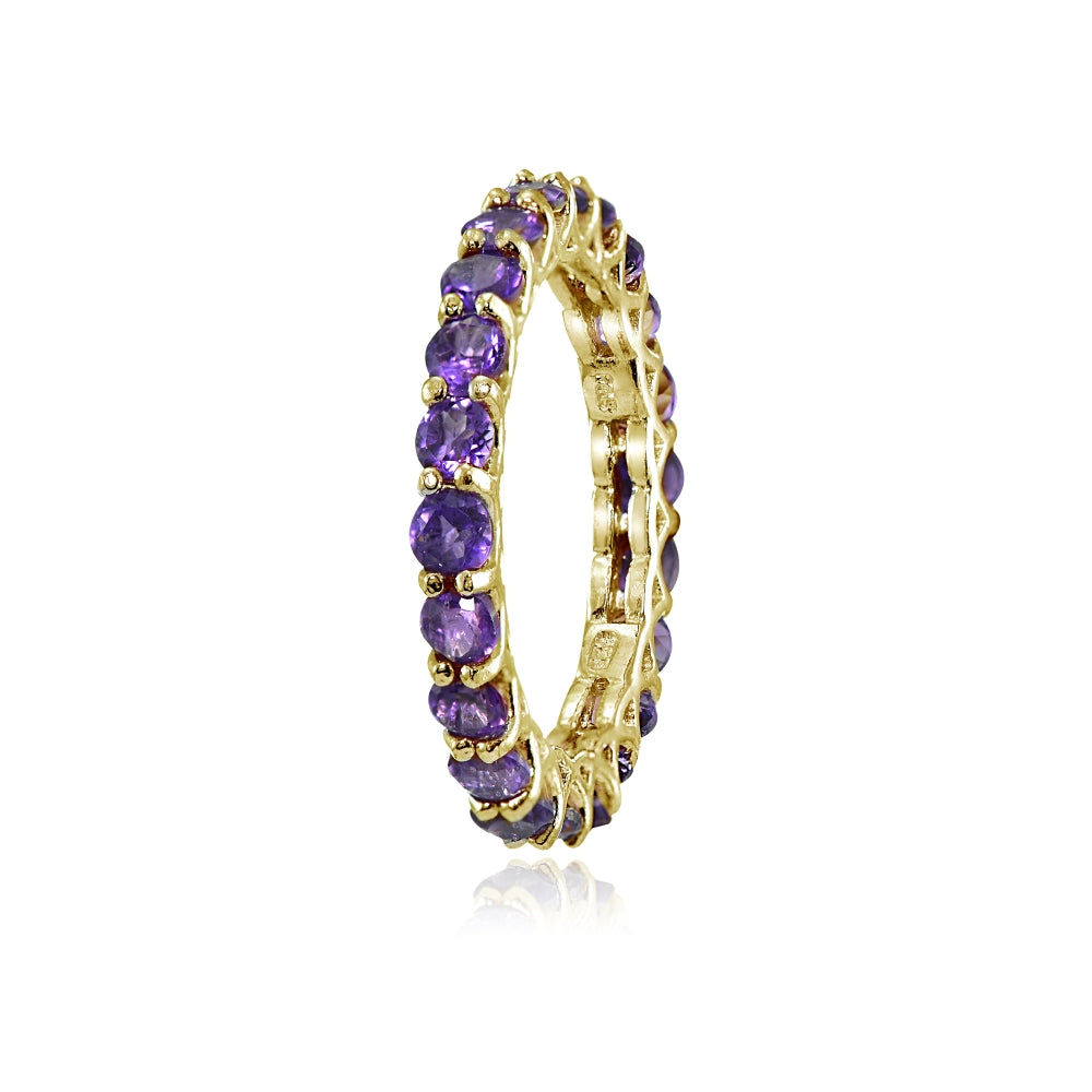 Yellow Gold Flashed Sterling Silver African Amethyst 3mm Round-cut Eternity Band Ring-2