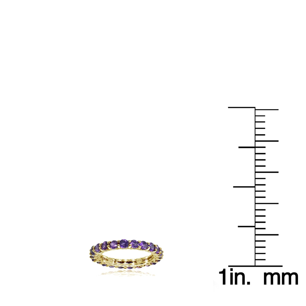 Yellow Gold Flashed Sterling Silver African Amethyst 3mm Round-cut Eternity Band Ring-3