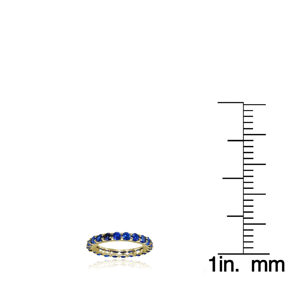Yellow Gold Flashed Silver Created Blue Sapphire 3mm Round-cut Eternity Band Ring-3