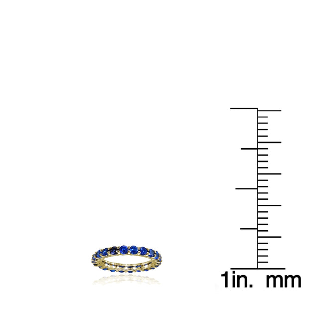 Yellow Gold Flashed Silver Created Blue Sapphire 3mm Round-cut Eternity Band Ring