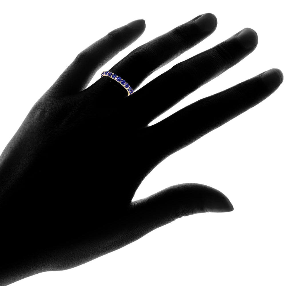 Yellow Gold Flashed Silver Created Blue Sapphire 3mm Round-cut Eternity Band Ring-4
