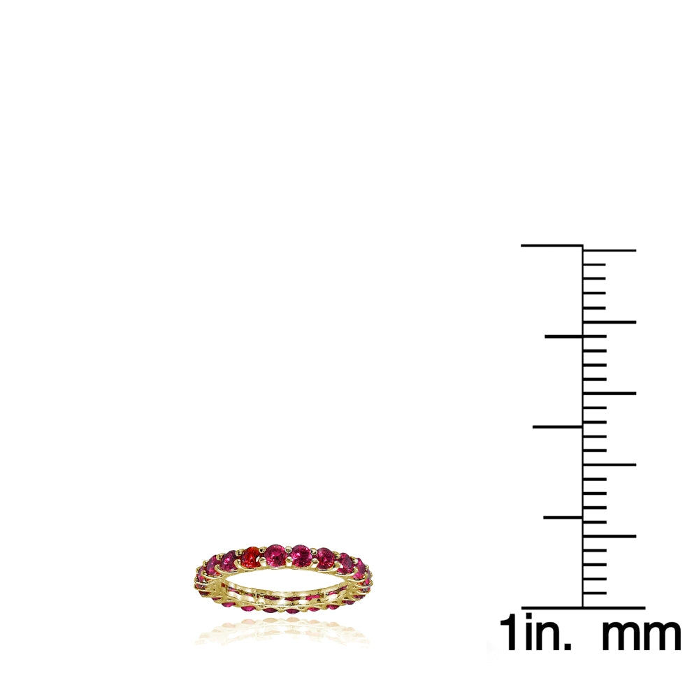 Yellow Gold Flashed Sterling Silver Created Ruby 3mm Round-cut Eternity Band Ring-3