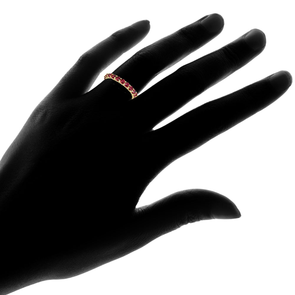 Yellow Gold Flashed Sterling Silver Created Ruby 3mm Round-cut Eternity Band Ring-4