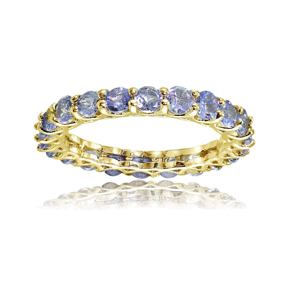 Yellow Gold Flashed Sterling Silver Tanzanite 3mm Round-cut Eternity Band Ring