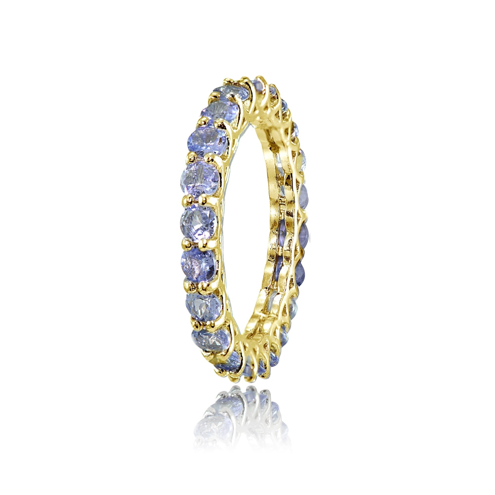 Yellow Gold Flashed Sterling Silver Tanzanite 3mm Round-cut Eternity Band Ring-2