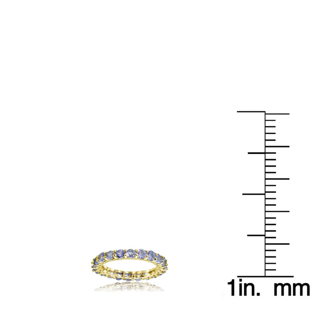 Yellow Gold Flashed Sterling Silver Tanzanite 3mm Round-cut Eternity Band Ring