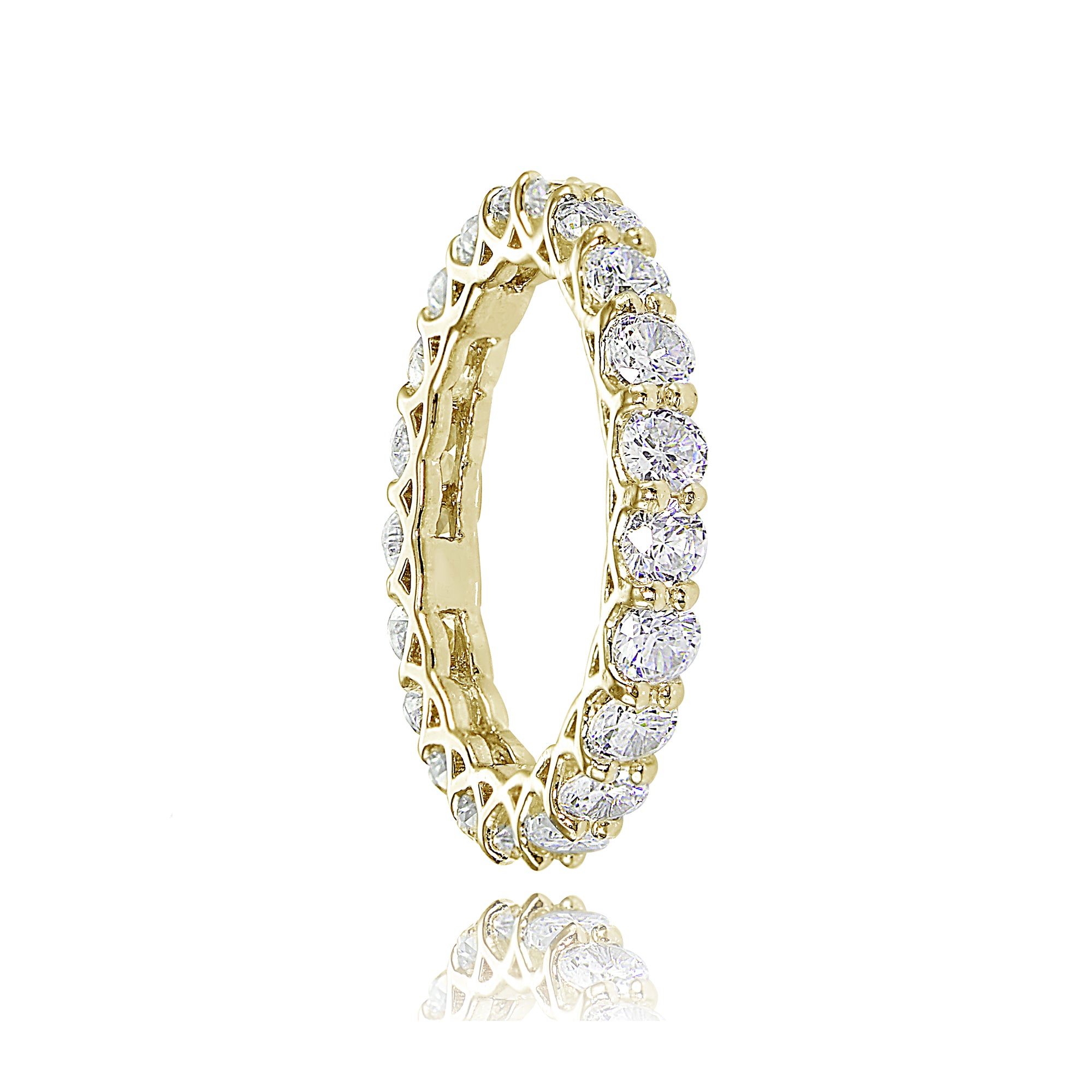 1K Gold over Silver Cubic Zirconia 3mm Round-cut Eternity Band Ring-2