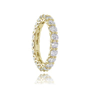 1K Gold over Silver Cubic Zirconia 3mm Round-cut Eternity Band Ring
