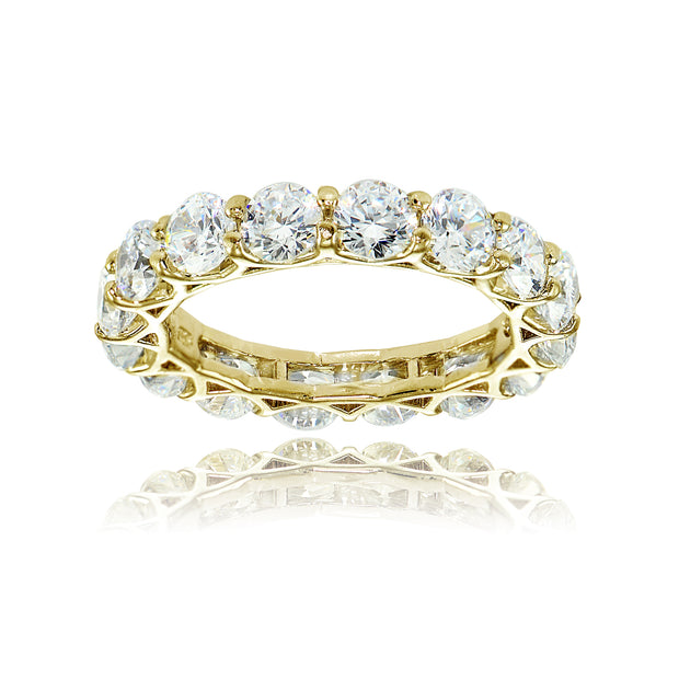 1K Gold over Silver Cubic Zirconia 4mm Round-cut Eternity Band Ring