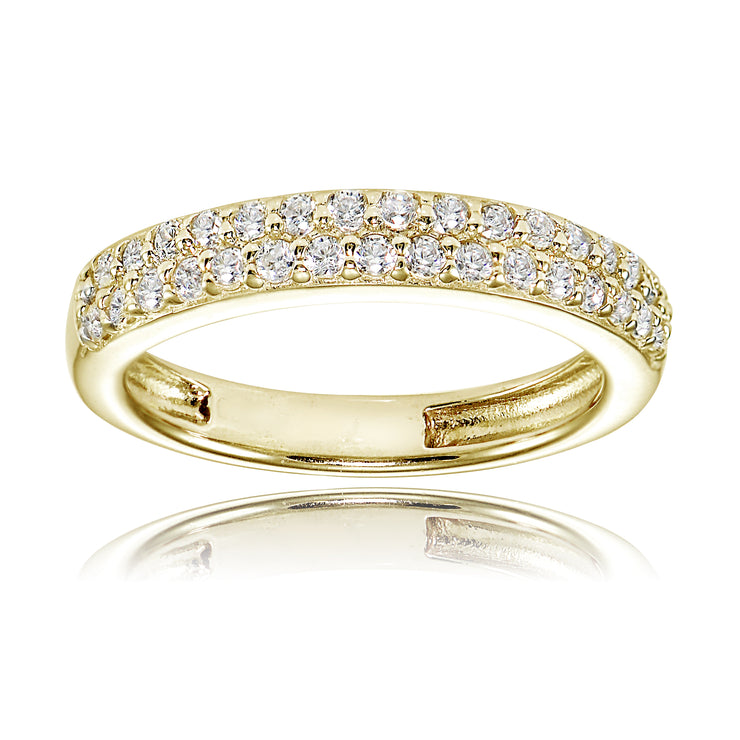 1K Gold over Silver Cubic Zirconia 2-row Round-cut Eternity Band Ring