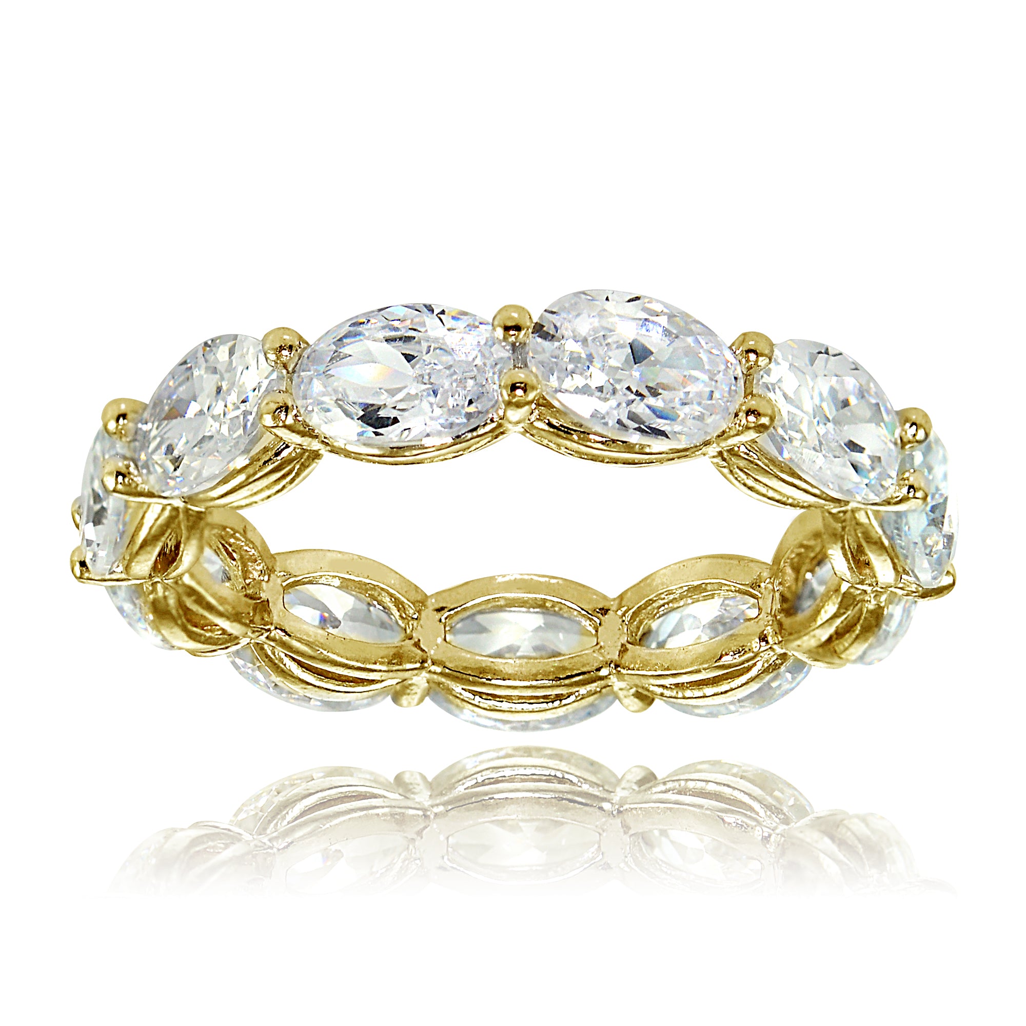 1K Gold over Silver Cubic Zirconia x4mm Oval-cut Eternity Band Ring