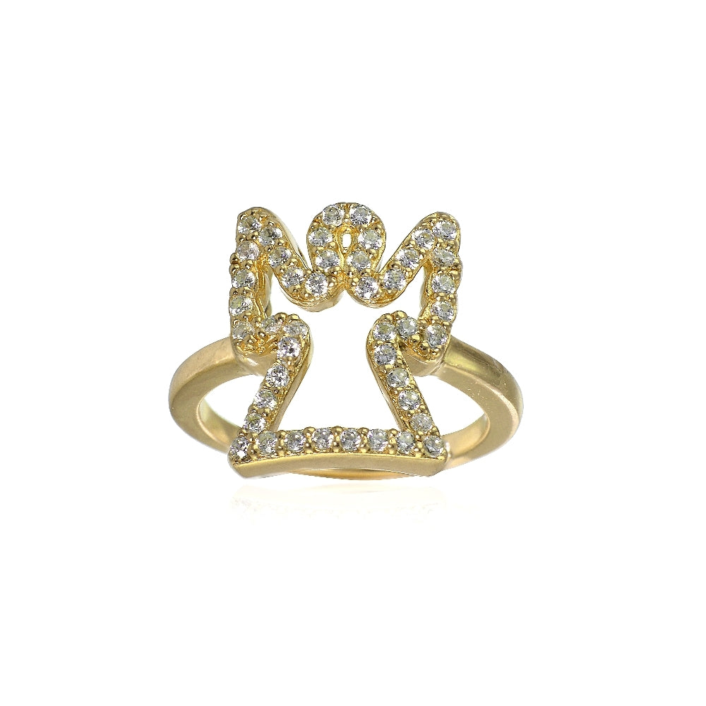 Yellow Gold Flashed Sterling Silver Cubic Zirconia Angel Ring