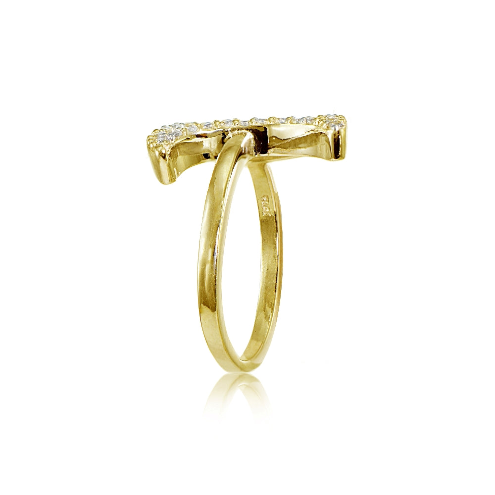 Yellow Gold Flashed Sterling Silver Cubic Zirconia Angel Ring-2