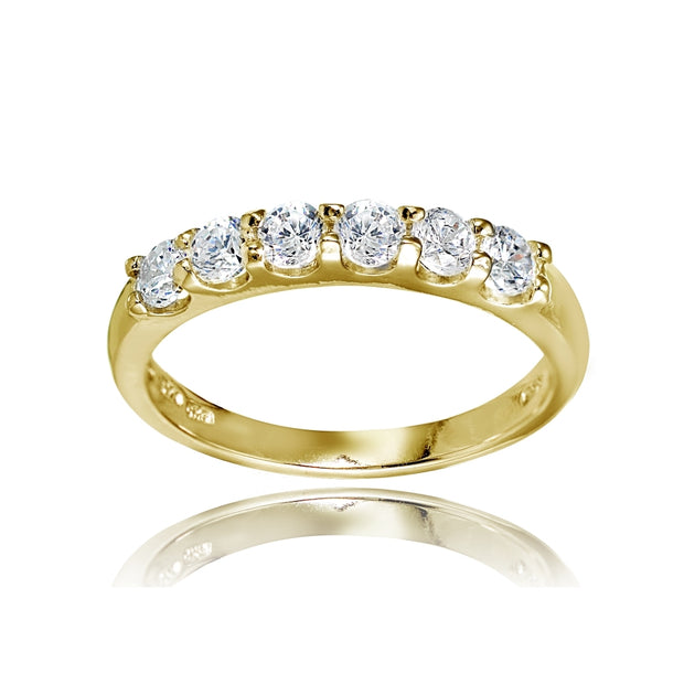 Yellow Gold Flashed Sterling Silver Cubic Zirconia Half Eternity Anniversary Band Ring