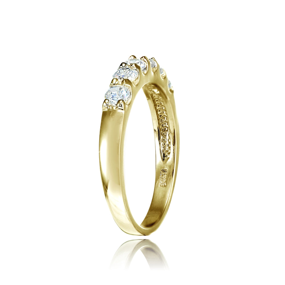 Yellow Gold Flashed Sterling Silver Cubic Zirconia Half Eternity Anniversary Band Ring-2